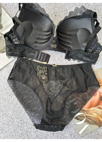 Чорний мереживний комплект жіночої білизни чорно-бежевий Weiyesi
