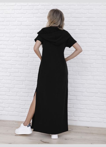 Черное трикотажное длинное платье с капюшоном No Brand однотонное