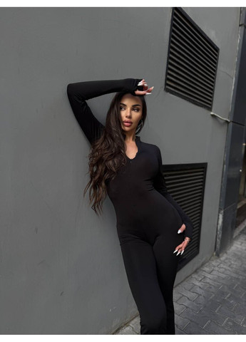 Теплый женский комбинезон с микродайвинга на флисе. No Brand комбинезон-брюки чёрный спортивный дайвинг