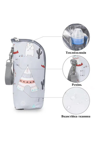 Термосумка для пляшечки з ручкою, 22×8×7 см — сіра з малюнками No Brand (360899857)