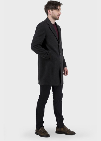 Темно-серое демисезонное Мужское среднее шерстяное пальто с вискозой, приталенный крой, английский воротник, классический стиль Simoni (графит, ), 47236 No Brand