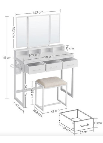 Туалетный столик Vicco трюмо с пуфом белый Leobert (362028113)