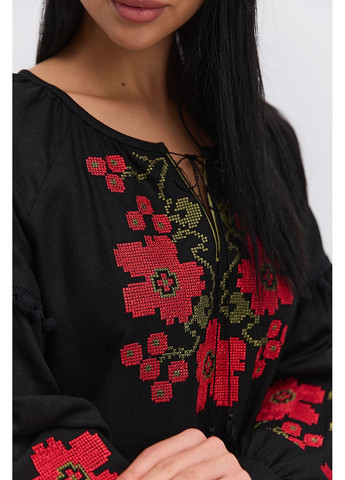 Чорна довге плаття-вишиванка бежеве з червоними маками хрестиком Arjen льон (297577579)