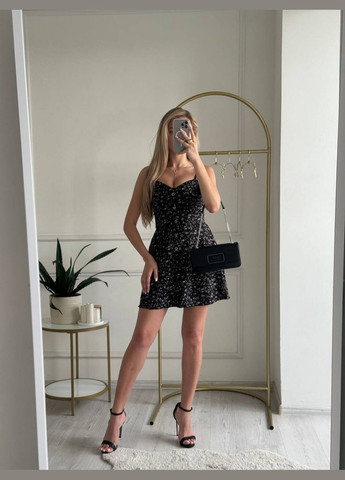 Черное кэжуал, коктейльное, вечернее женское платье клеш No Brand с цветочным принтом