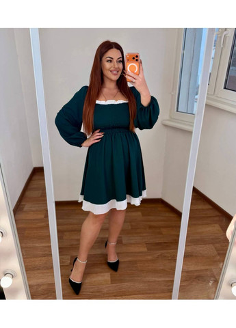 Зеленое вечернее платье с софтом и шифоновой вставкой • женственное и комфортное • замеры в описании DK/DL Мода без кордонів однотонное