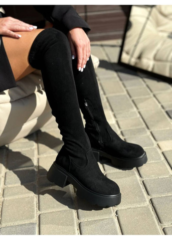 Черные осенние эффектные женские ботфорты No Brand