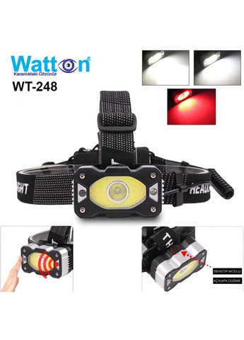 Потужний акумуляторний налобний ліхтар WT-248 з 4 режимами роботи, 2 акумуляторні батареї в комплекті Watton (338854995)