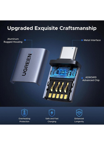 Адаптер-перехідник Type-C to USB 3.2, 10Gbps, Gray Ugreen (361072350)