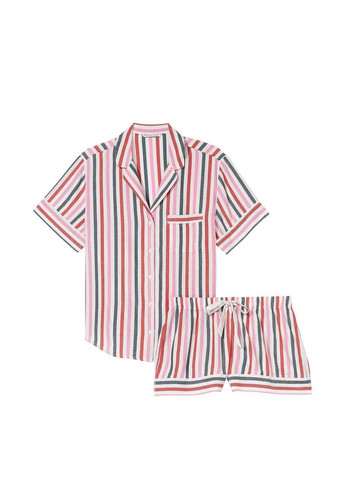 Белая всесезон женская пижама (шорты+рубашка) flannel short pajama set multi colored stripe m Victoria's Secret