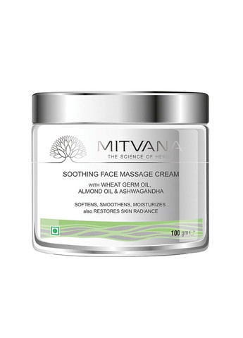 Успокаивающий крем для лица Soothing Face Massage Cream with Wheat, Almond & Ashwagandha 100 мл Mitvana (289198745)