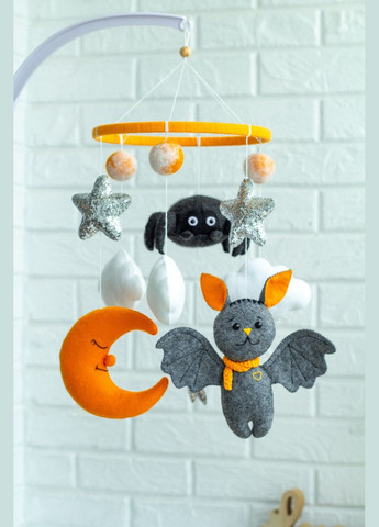 Дитячий мобіль на ліжечко для немовлят ручної роботи WooolyWool «Кажан та павук» No Brand (342758006)