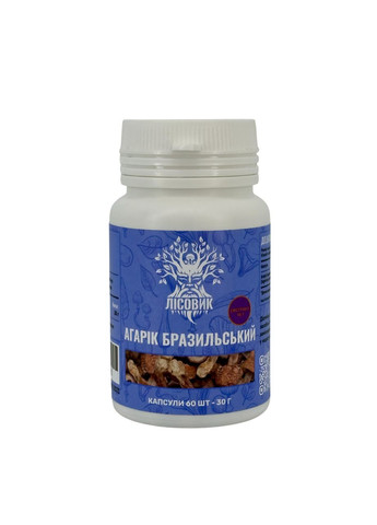 Агарік бразильський, екстракт 10:1, капсули 60 шт по 0.5 г Лісовик (334293084)