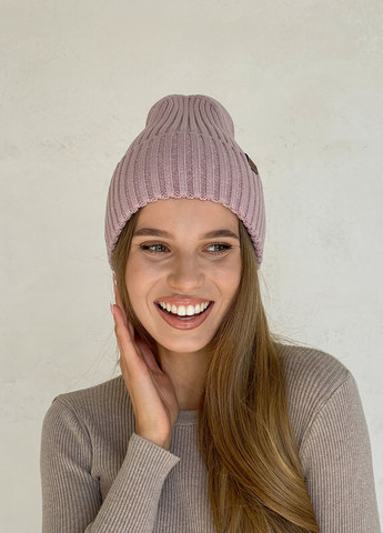 Тепла зимова кашемірова жіноча шапка з відворотом на флісовій підкладці 500121 DeMari (304032468)