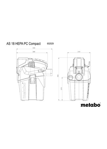 Акумуляторний пилосос AS 18 HEPA PC Compact, 18 В, Каркас (Картон) 602029850 (8138) Metabo (262299735)