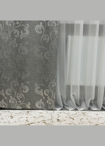 Комплект штор жаккардових з вензельним візерунком — 2 шт. (1.5×2.7 м) сірого кольору No Brand (331325843)