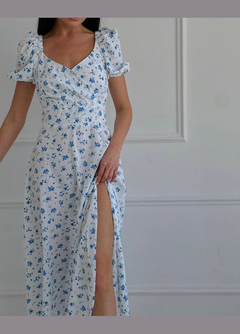 Голубое платье софт с идеальной посадкой и вырезом No Brand