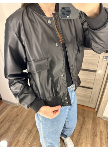 Бомбер жіночий з еко-шкіри на підкладці — (заміри в описі) DK/DL Мода без кордонів на кнопках (366447245)