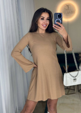 Кофейное повседневный платье мини со шнуровкой силуэтная Україна однотонное