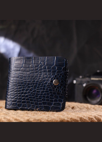Портмоне для документов мужское кожаное в два сложения с тиснением под крокодила 21577 Синее Canpellini (306881714)
