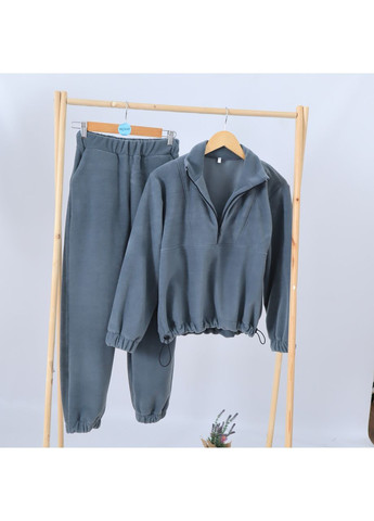 Сіро-зелений зимній дитячий теплий флісовий термо костюм (толстовка на затяжках + штани палаццо) сіро-зелений брючний No Brand