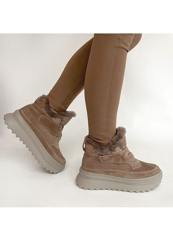 Зимние зимние коричневые ботинки, на липучках. Anri de Collo из натуральной замши