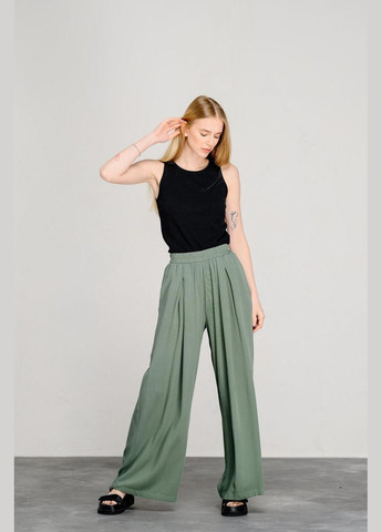 Жіночі вільні штани з поясом на резинці зелені MKAZ6446-1 Modna KAZKA (276838771)