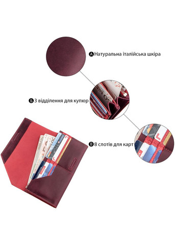 Шкіряний клатч жіночий на магніті бордовий 10х20х2,5 11217 Grande Pelle (329198292)