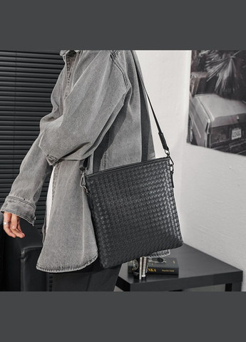 Чоловіча плетена сумка планшетка велика чорна екошкіра Eton (334729483)