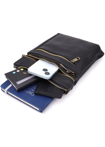 Сумка планшет через плече чоловіча з натуральної шкіри для телефону та документів середня Чорний 38349 Vintage (355245280)