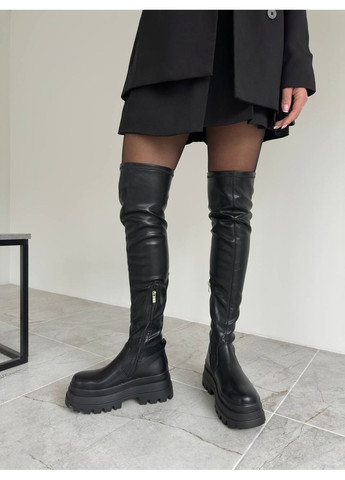 Черные осенние ботфорты на высокой подошве Helen