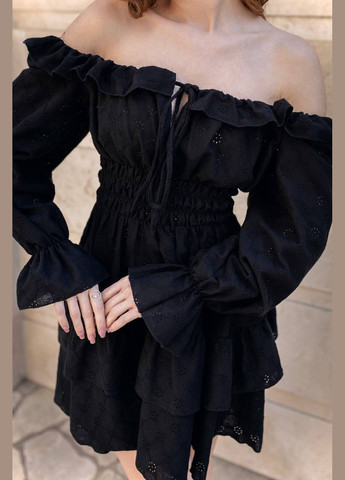 Черное повседневный, праздничный женское платье с воланами Avanti