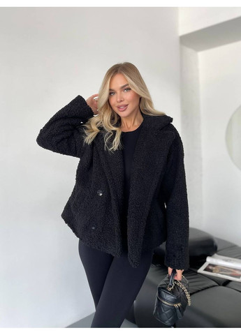 Чорна зимня жіноча коротка шуба-куртка з букле Fashion