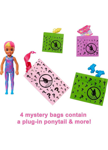 Кукла Барби Челси Цветное перевоплощение с 6 сюрпризами Barbie Color Reveal Chelsea Neon Tie-Dye HCC90 Mattel (372012138)