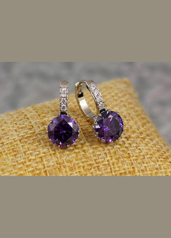 Серьги с большим фиолетовым камнем 2 см серебристые Xuping Jewelry (316434211)