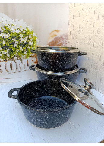 Набір каструль 1493 з мармуровим антипригарним покриттям 6 предметів Чорний Styleberg (353747730)