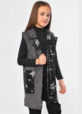 Серый демисезонный кардиган детский для девочки без рукавов серого цвета пуловер Let's Shop