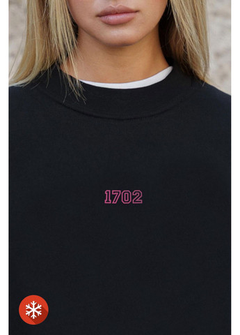 Серый женский утепленный оверсайз свитшот на флисе с принтом 1702 pink Without надпись (372519888)