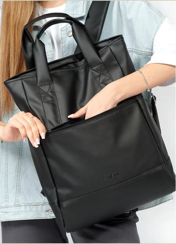 Сумка рюкзак через плече жіноча з екошкіри Shoper SENb шоппер Чорний Sambag (302007462)