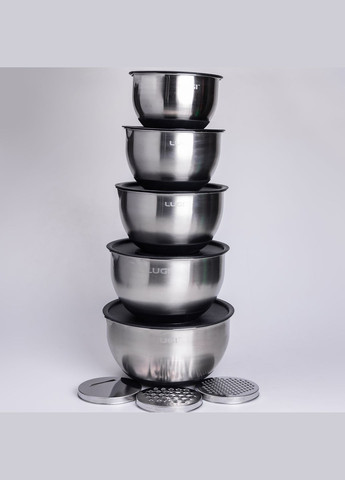 Набір мисок з кришками 5 штук із нержавіючої сталі 24/22/16/18/20.5 см LUGI (328441242)