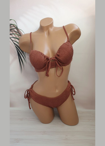 Коричневий літній молодіжний купальник із структурної тканини роздільний No Brand