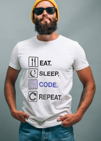 Біла футболка біла чоловіча "eat. sleep. code. repeat" Ctrl+