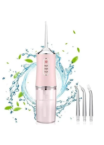 Іригатор для чищення зубів та порожнини рота Oral Irrigator з акумулятором та змінними насадками Pink Portable (401171202)