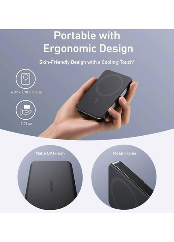 Ультратонкий магнітний павербанк A1664 Ultra Slim 10000 mah з бездротовою зарядкою MagSafe для iPhone Anker (370872790)