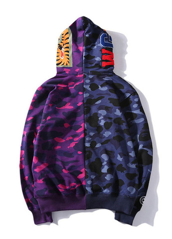 Толстовка синьо-фіолетова Bape A Bathing Ape Shark Purple Blue Half Camo Full Zip Hoodie Mens (356677656)