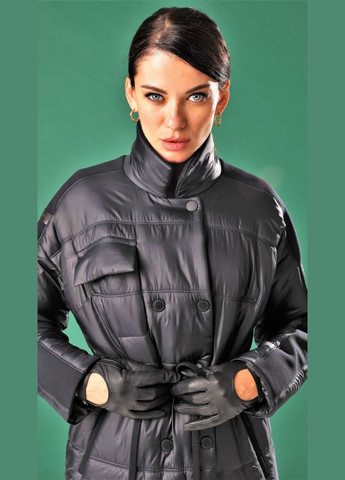 Чорний демісезонний Пальто жіноче довге осіннє чорне Marshal Wolf MKMO-198 Modna KAZKA