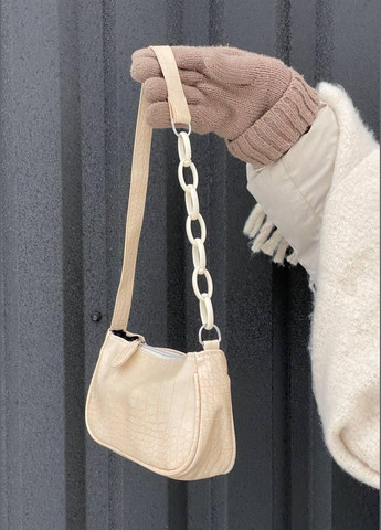 Женская маленькая сумка багет на цепочке ремешке рептилия молочная белая бежевая No Brand (288132517)