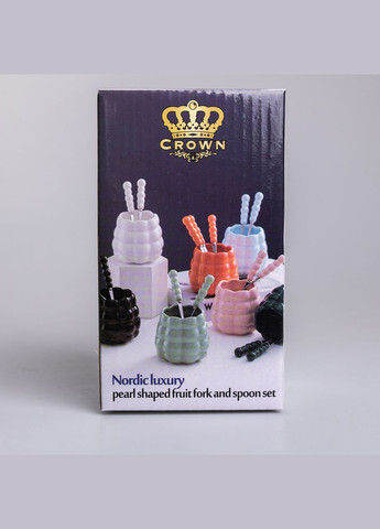 Набор десертных вилок и ложек с керамической подставкой, серебристый Yiwu (325449575)