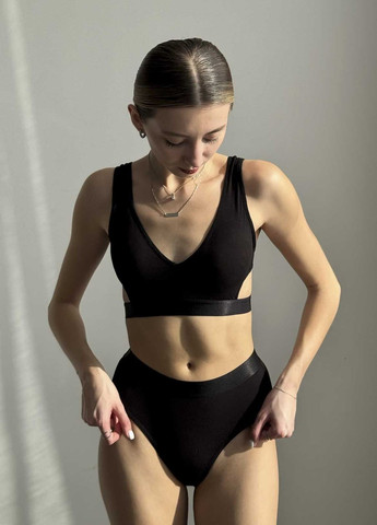 Чорний демісезонний базовий комплект з трусиками сліпами колекції "проміння" VIDCHUY