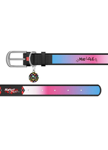 Ошейник для собак кожаный Design с QR паспортом, рисунок "Харли Квинн", Ш 25 мм, Дл 38-49 см, черный WAUDOG (332879934)