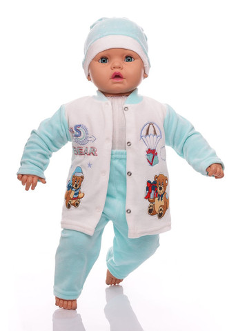 Блакитний зимній костюм з довгим рукавом для хлопчика велюровий з ведмедиками блакитний 68 см (26606) BABYKROHA